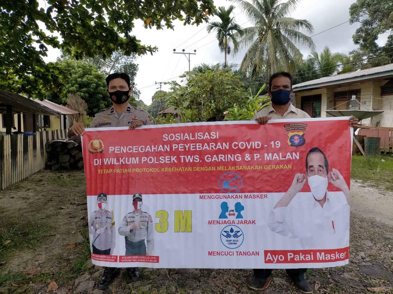 Anggota Polsek Tewang Sangalang Garing dan Pulau Malan Sosialisasi Pencegahan Virus Corona